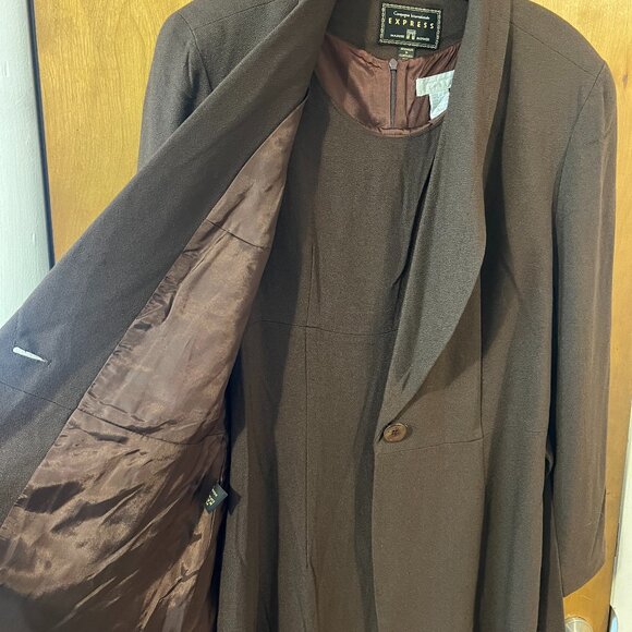 Express Brown Double Breasted Padded Shoulder Blazer & Dress Outfit 3/4 & 7/8 - Picture 4 of 8